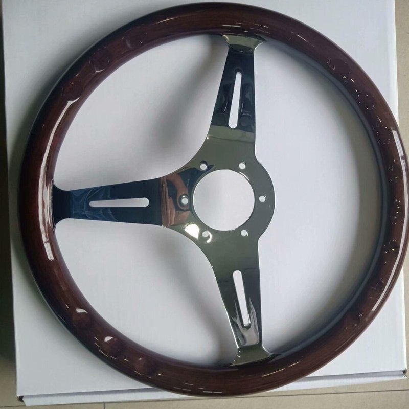 380mm wood steering wheel 15'' Cars For Classic Cars Wooden Material With Chrome Silver Spoke car steering wheel Brand New style