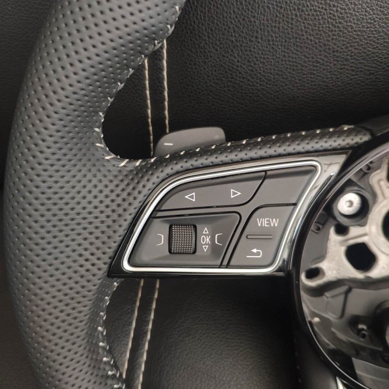 Leather Steering Wheel Black Stitched Full Leather Perforated Flat Bottom Steering Wheel for Audi A4 B8 A3 8V A4 A5 A7 Q3 Q5 Q7