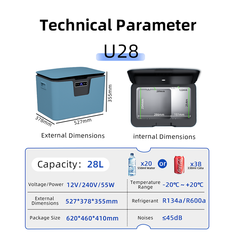 WAYCOOL U28 28L 12V/24V/100-240V Cooler Box Portable Car Fridges 45W Truck Freezer Vehicle Refrigerator ABS Refrigerator