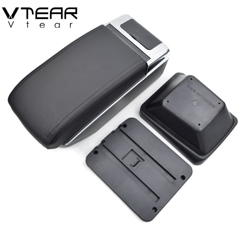 Vtear for mitsubishi Attrage Mirage Armrest Leather USB Interface Storage Box Red Thread Car-styling ABS Arm Rest Accessories