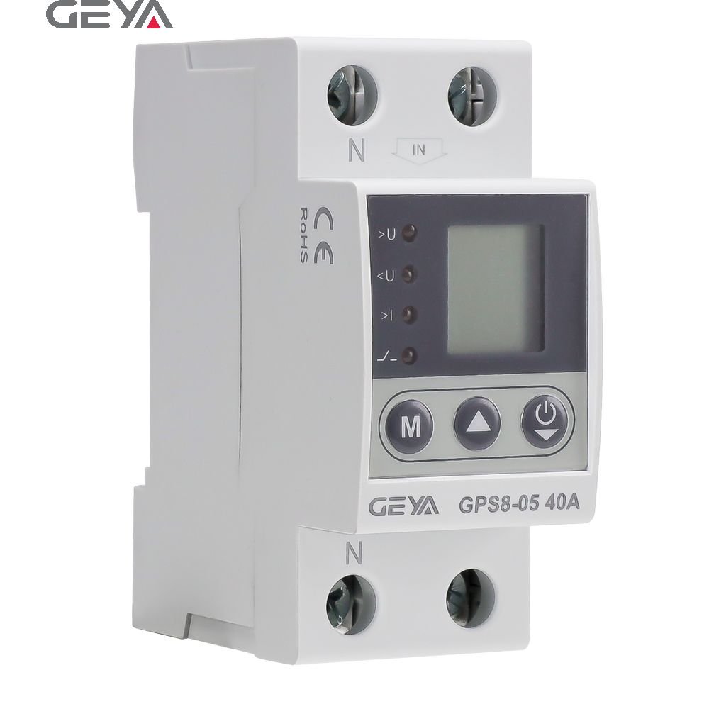 GEYA Digital Display Over Under Adjustable Voltage Current Protector Auto Recovery 40A 50A 63A 80A Electric Current Protector