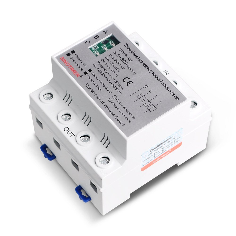 3 Indicators Three Phase 4 Wires 380V 50A 63A 80A Voltage Protector Self Recovery Auto Reconnect Voltage Protection Relay
