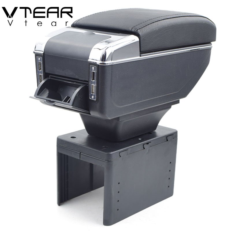 Vtear for Dacia renault Fluence/logan Armrest USB Charging Heighten Double Layer Central Content Storage Box Car Accessories