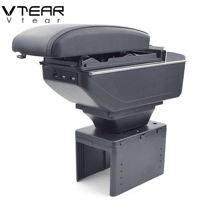 Vtear for Dacia renault Fluence/logan Armrest USB Charging Heighten Double Layer Central Content Storage Box Car Accessories
