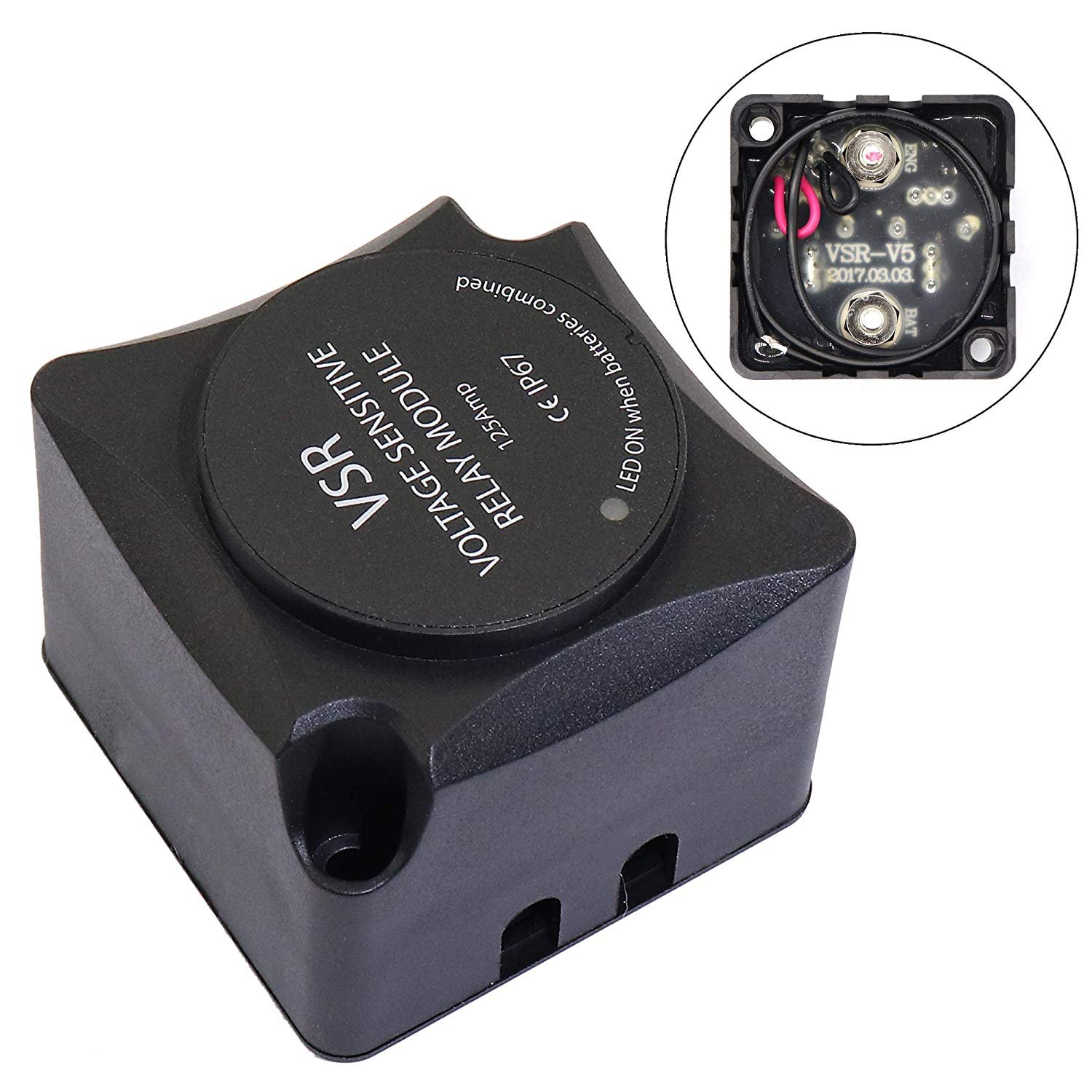 Amomd RV Dual Battery VSR Voltage Sensitive Relay 125A Camper Split Charger Relay Automatic Charging for Marine ACR