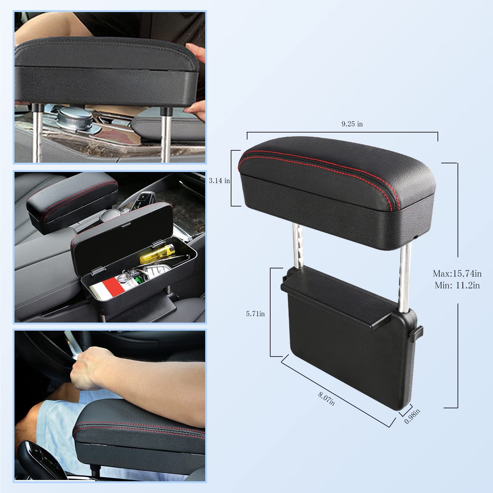 Car Armrest Support Elbow Rest Pad Armrest Extender Console Storage Organizer Adjustable Height Comfort Arm Rest Pads Universal