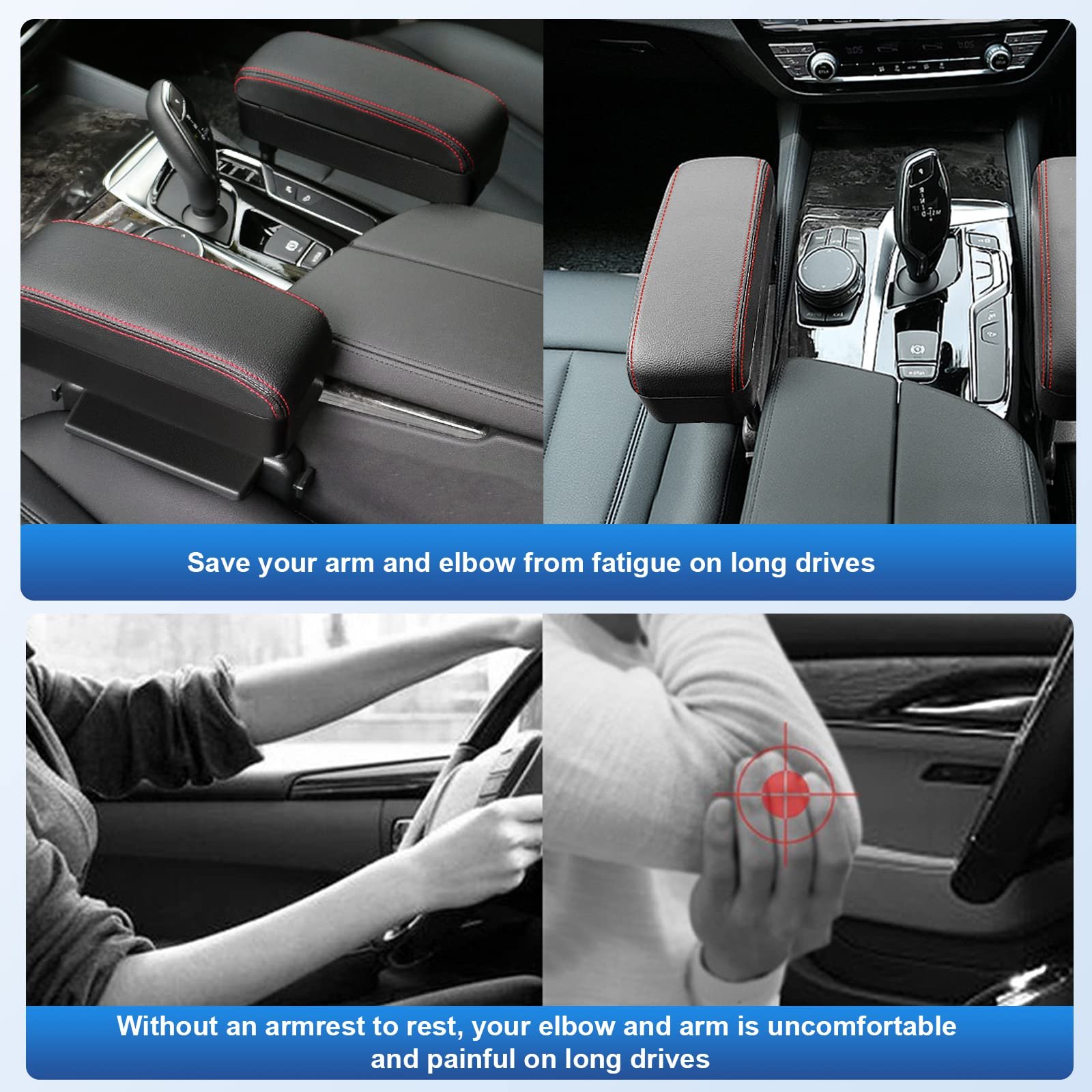 Car Armrest Support Elbow Rest Pad Armrest Extender Console Storage Organizer Adjustable Height Comfort Arm Rest Pads Universal