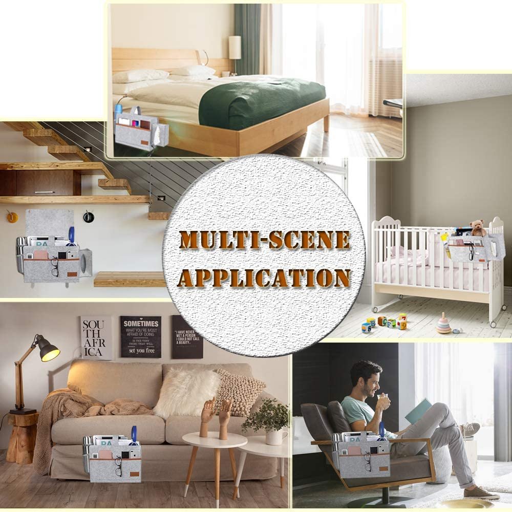 Bedside Organizer Pocket Bag Sofa Bed Felt Storage Bag with Drink Holder Tissue Box
