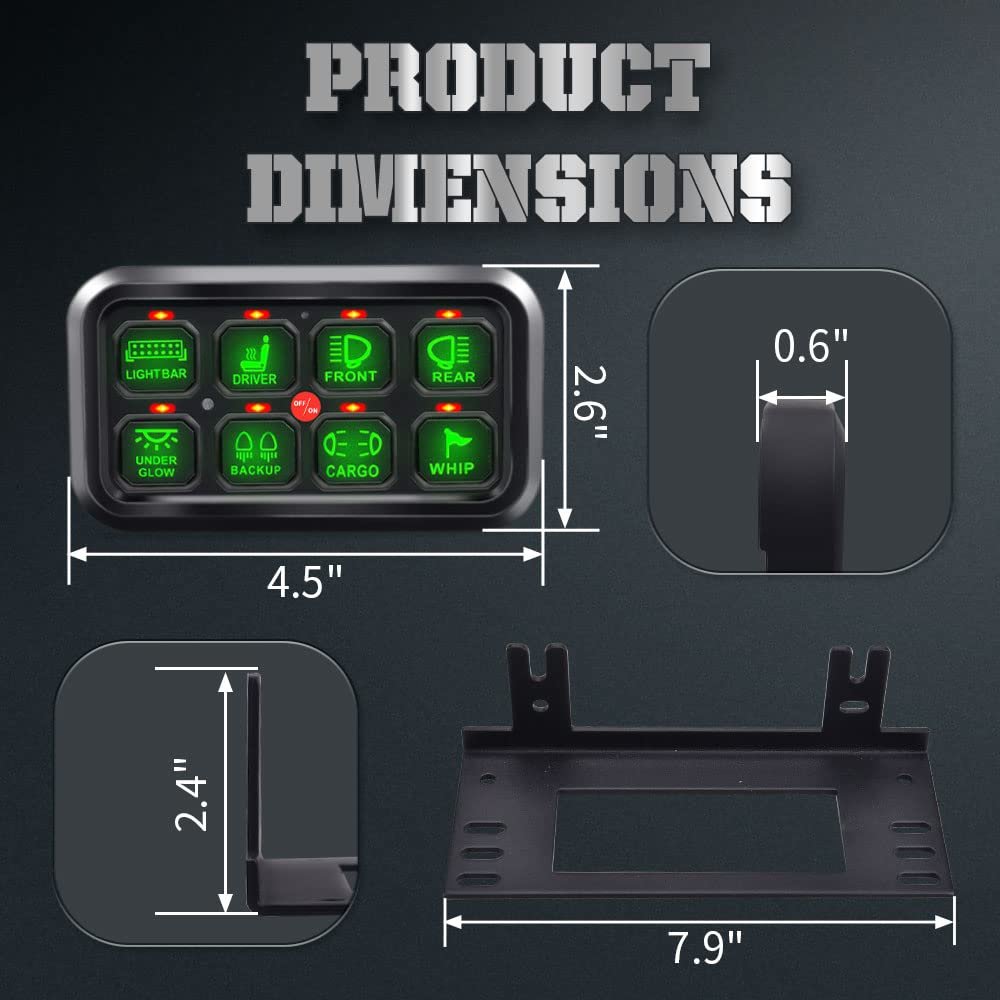 Universal 8 Gang Switch Panel Waterproof Circuit Control Relay System Box with Automatic Dimmable On-Off LED Switch for Car Pick