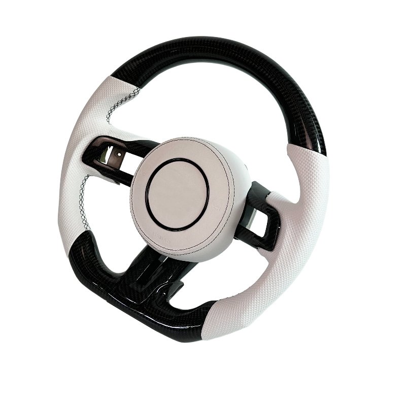 Real Carbon Fiber White Leather Carbon Fiber Steering Wheel for Ford Mustang GT 20s Shelby Car Steering Wheel