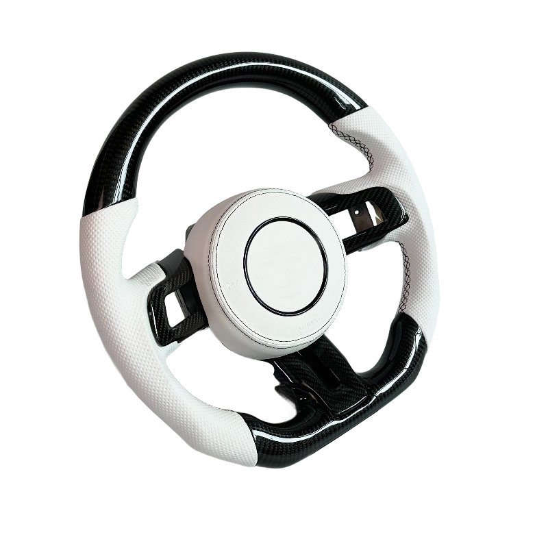 Real Carbon Fiber White Leather Carbon Fiber Steering Wheel for Ford Mustang GT 20s Shelby Car Steering Wheel
