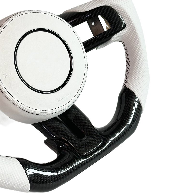 Real Carbon Fiber White Leather Carbon Fiber Steering Wheel for Ford Mustang GT 20s Shelby Car Steering Wheel