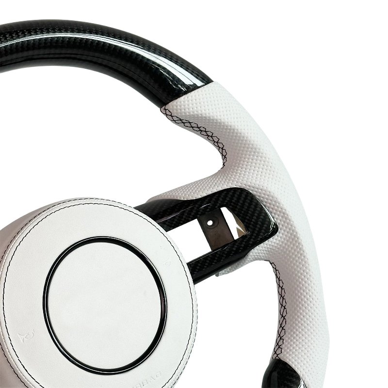 Real Carbon Fiber White Leather Carbon Fiber Steering Wheel for Ford Mustang GT 20s Shelby Car Steering Wheel