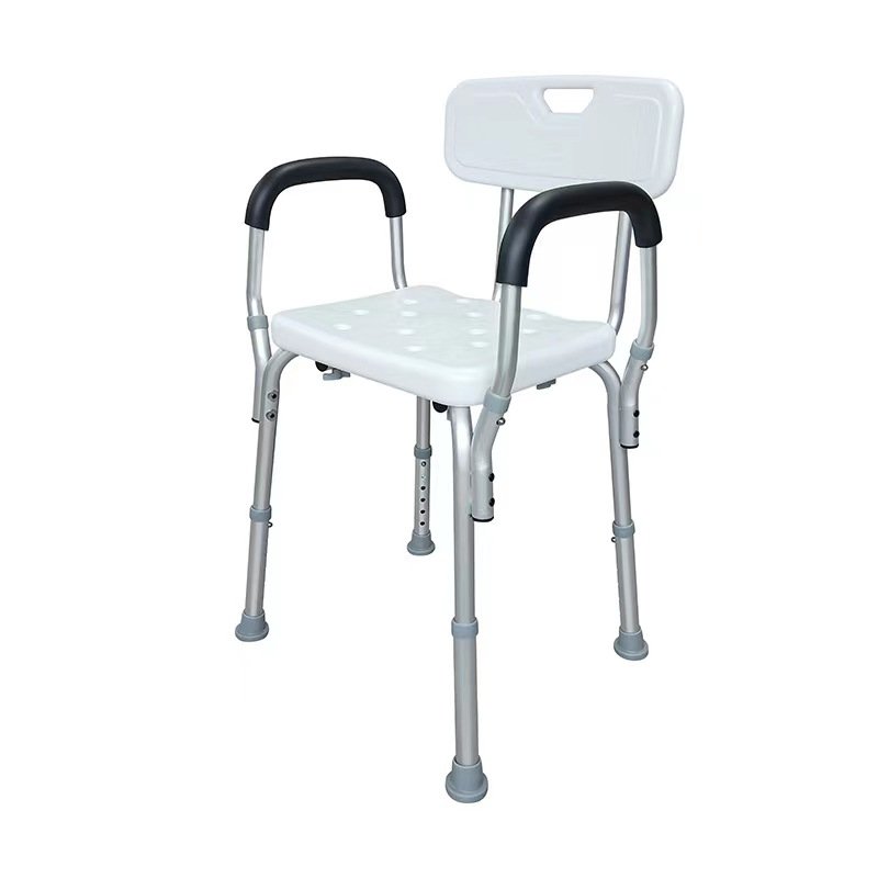 Aluminum Chair Seat with Detachable Foam Armrest Disabled Bathing Chair Adjustable Height Shower Bench Aluminum Shower Chair