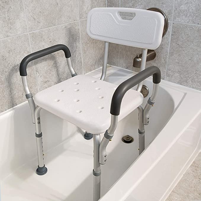 Aluminum Chair Seat with Detachable Foam Armrest Disabled Bathing Chair Adjustable Height Shower Bench Aluminum Shower Chair