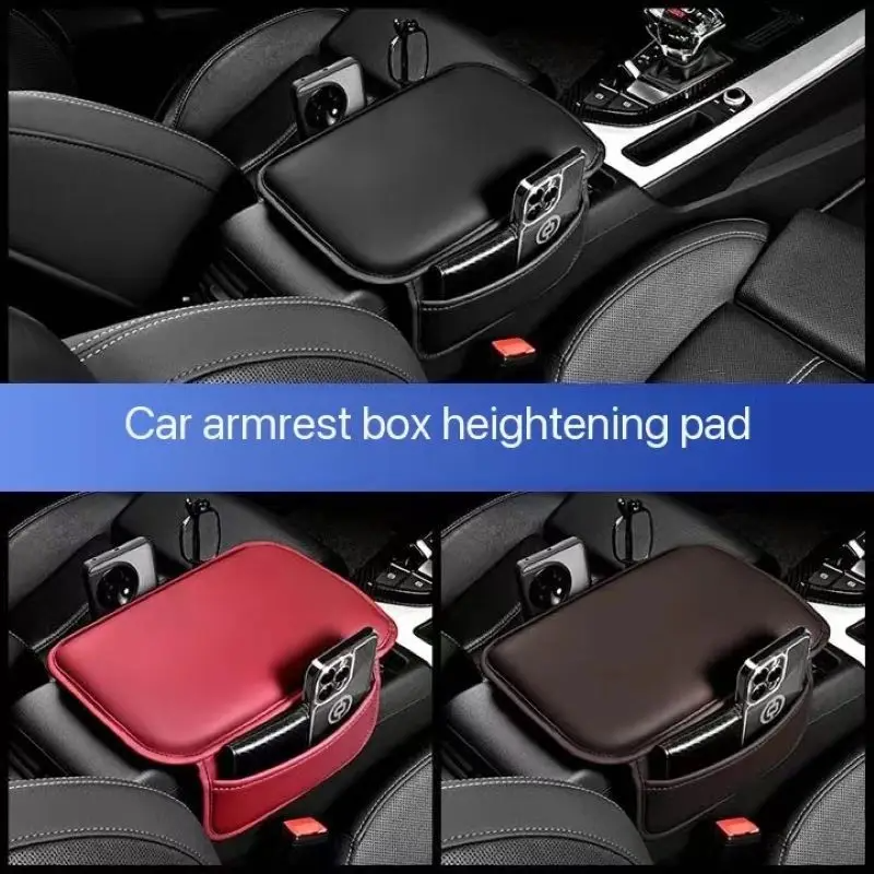 Car Center Console Protector Cover Upgraded Armrest Box Cushion Arm Rest Mat with Side Storage Pocket PU Leather Car Accessories