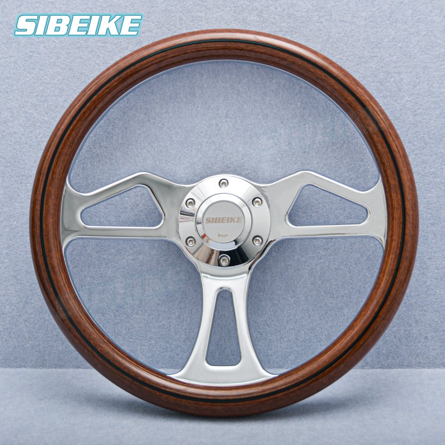 350mm Vintage Sports Steering Wheel Universal SIBEIKE Wood Film Truck Car Steering Wheel