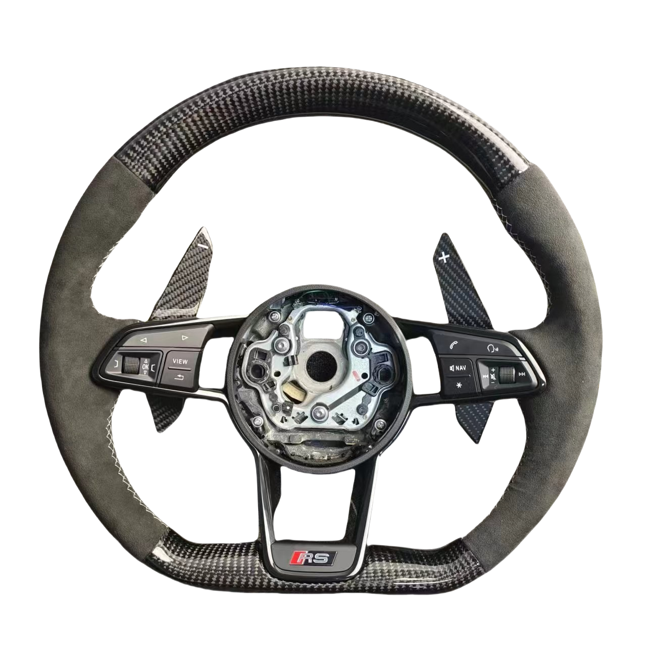Custom for Audi A6 C6 C7 C8 LED Perforated Leather Steering Wheel Cover Sports Style Interior Accessory with Carbon Fiber Model