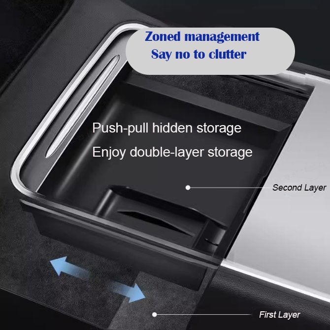 Center Console Organizer Tray for Tesla Model 3/Y 2024 2023 2022 Armrest Hidden Cubby Drawer Container Storage Box Holders