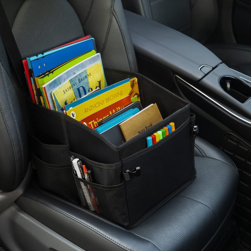 Small Car Organizer , Car Storage Organizer with Detachable Divider, Car Seat Organizer for Kids With Multi-Pockets &Handles