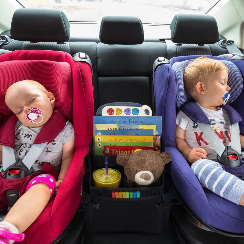 Small Car Organizer , Car Storage Organizer with Detachable Divider, Car Seat Organizer for Kids With Multi-Pockets &Handles