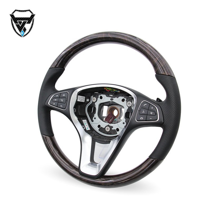 Customized peach wood steering wheel leather black semi perforated for Mercedes Benz C GLC E S CLS AMG zc-213-m2