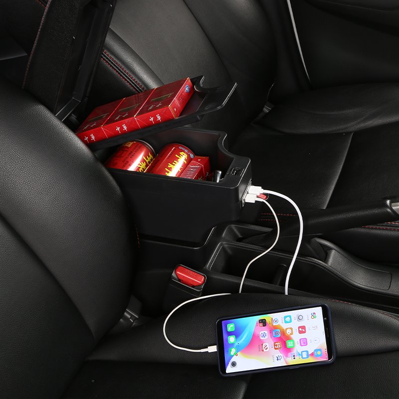TONC 2007 Honda Fit Custom Armrest Console - ABS Center Console Organizer with USB Charging and Dual-Layer Storage