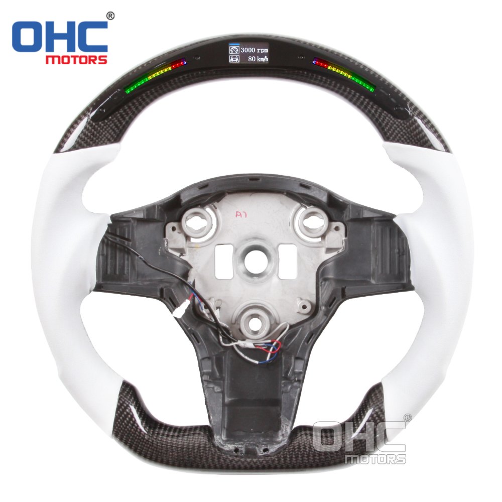 Car Steering Wheel for Tesla Model 3 Y Model3 LED RPM Carbon Fiber steering wheel 2017 2018 2019 2020 2021 2022 OHC MOTORS
