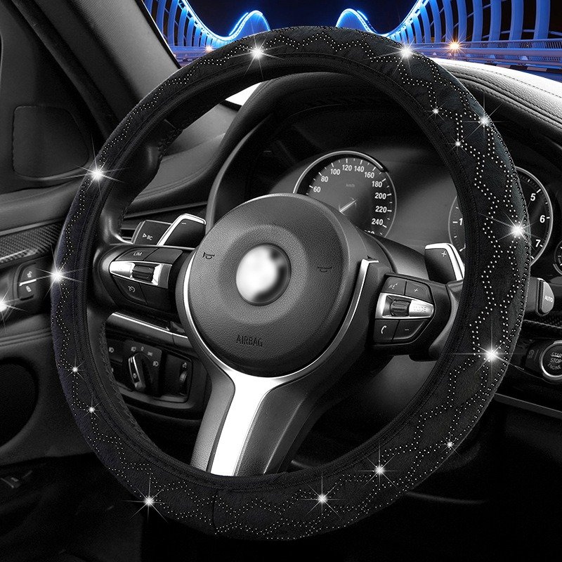 New car steering wheel cover with diamond inlay elastic no inner ring wave shaped all season universal hot stamping anti slip