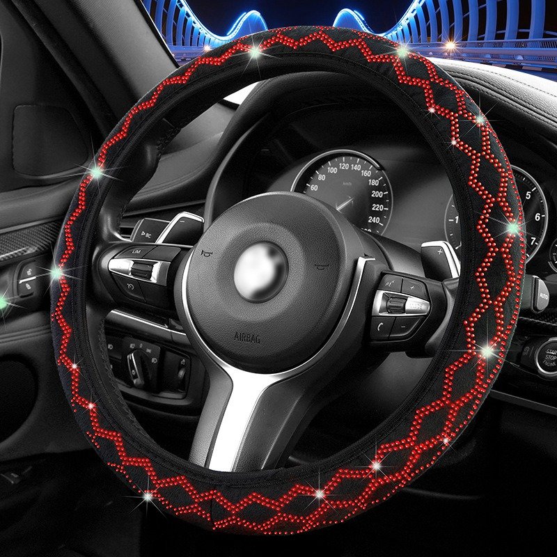 New car steering wheel cover with diamond inlay elastic no inner ring wave shaped all season universal hot stamping anti slip