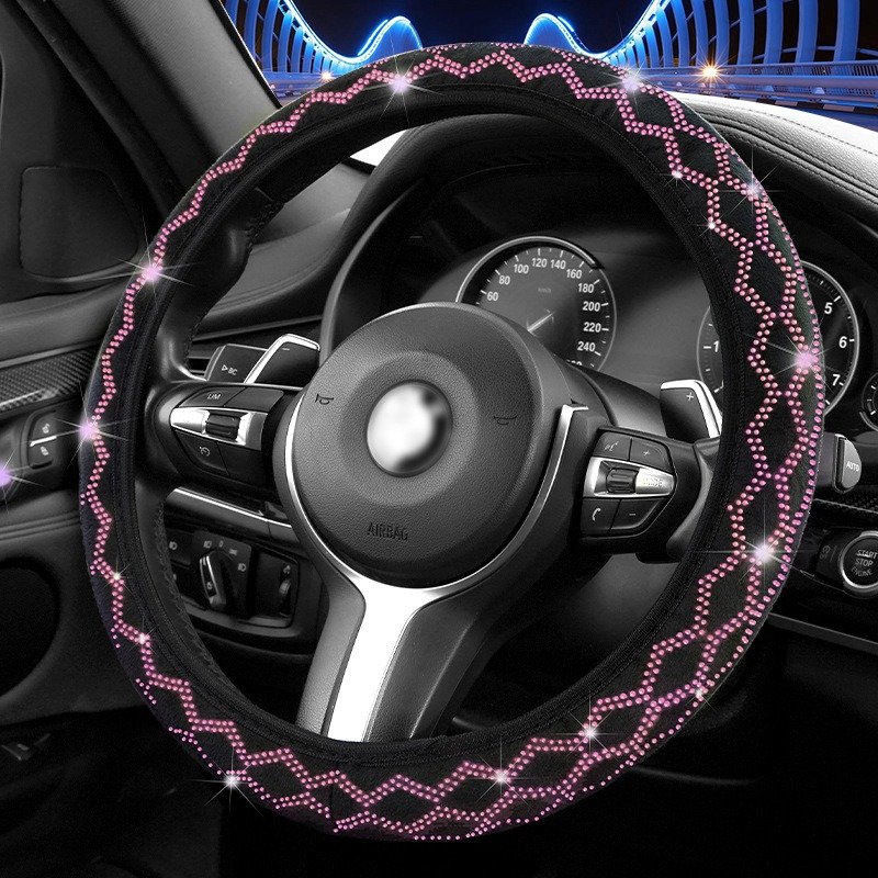 New car steering wheel cover with diamond inlay elastic no inner ring wave shaped all season universal hot stamping anti slip