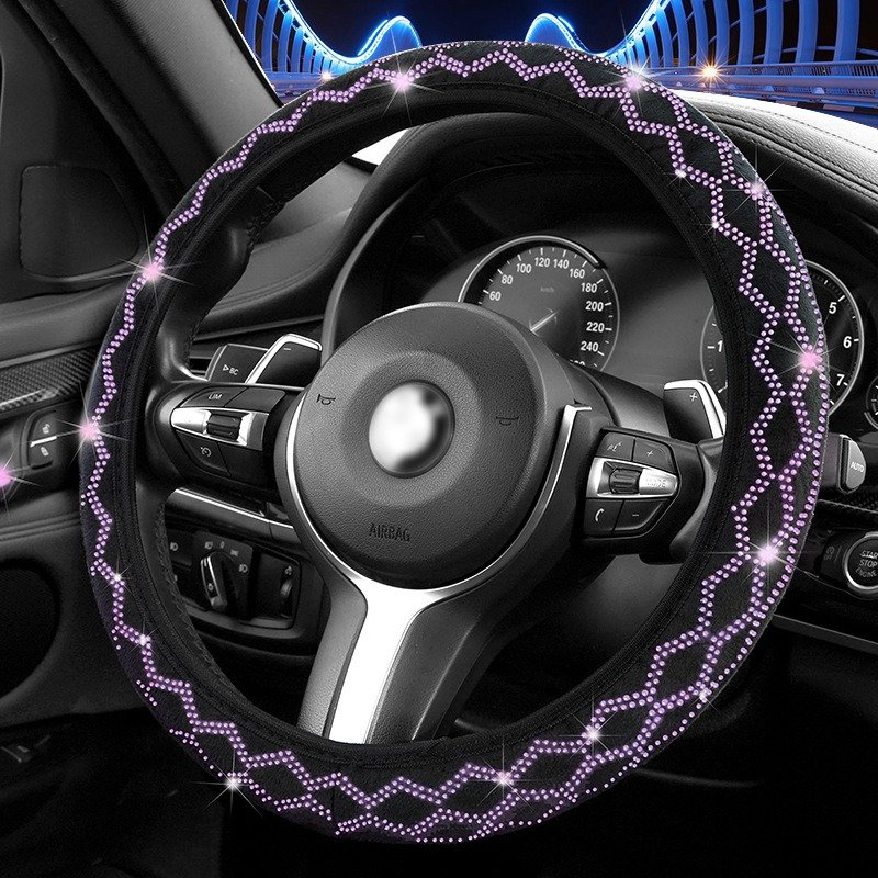New car steering wheel cover with diamond inlay elastic no inner ring wave shaped all season universal hot stamping anti slip