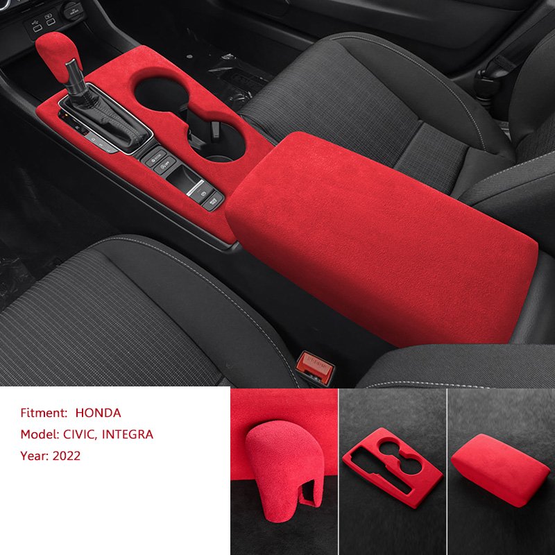 Ushilife Alcantara Interior Central Water Cup Holder Cover Armrest Cover Gear Lever Shifter Cover for Honda CIVIC Integra 2022