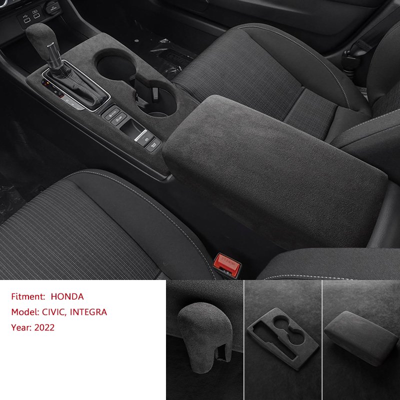 Ushilife Alcantara Interior Central Water Cup Holder Cover Armrest Cover Gear Lever Shifter Cover for Honda CIVIC Integra 2022