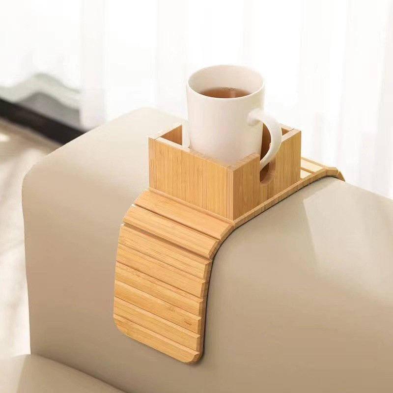 Bamboo Tray Sofa Armrests Collapsible Drink Cup Lazy People Watch TV Snacks Tray Sofa Clamp Table