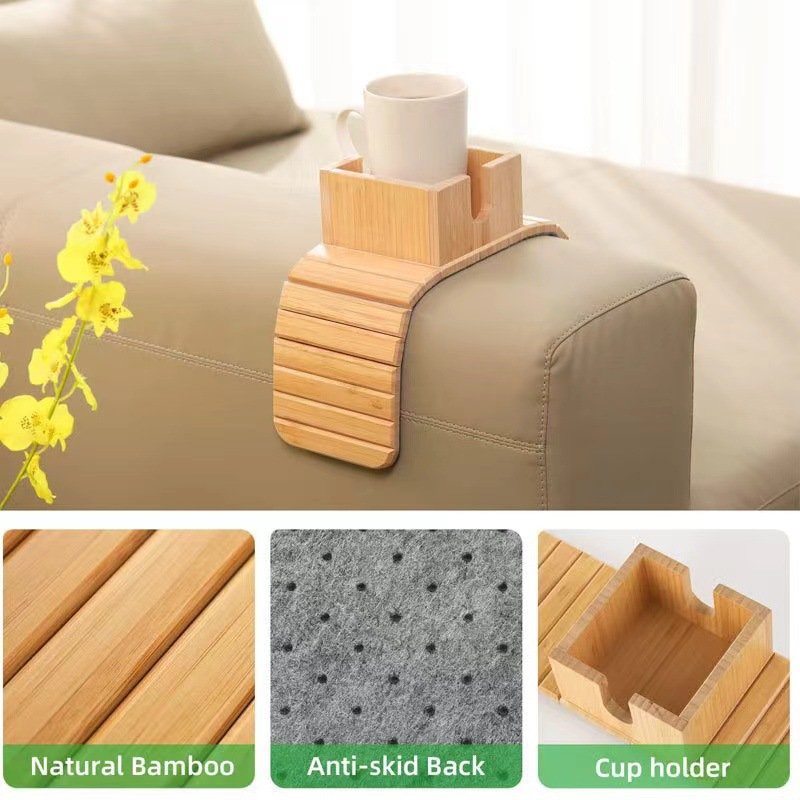 Bamboo Tray Sofa Armrests Collapsible Drink Cup Lazy People Watch TV Snacks Tray Sofa Clamp Table