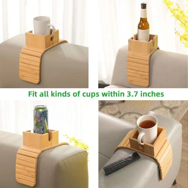 Bamboo Tray Sofa Armrests Collapsible Drink Cup Lazy People Watch TV Snacks Tray Sofa Clamp Table