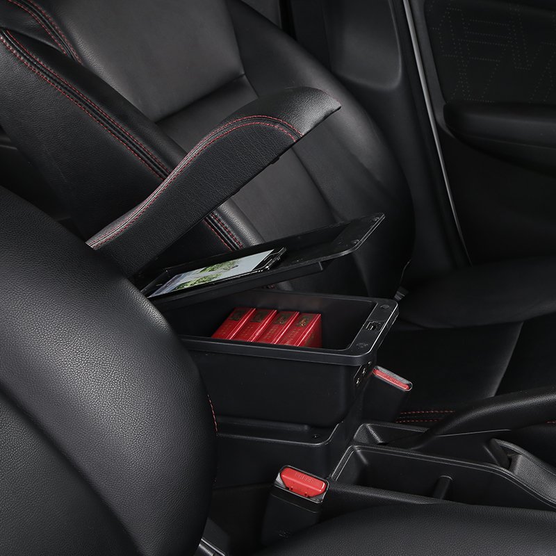 TONC Custom Fit Armrest Console for 2008 Honda Fit - ABS Center Console Organizer with USB Charging