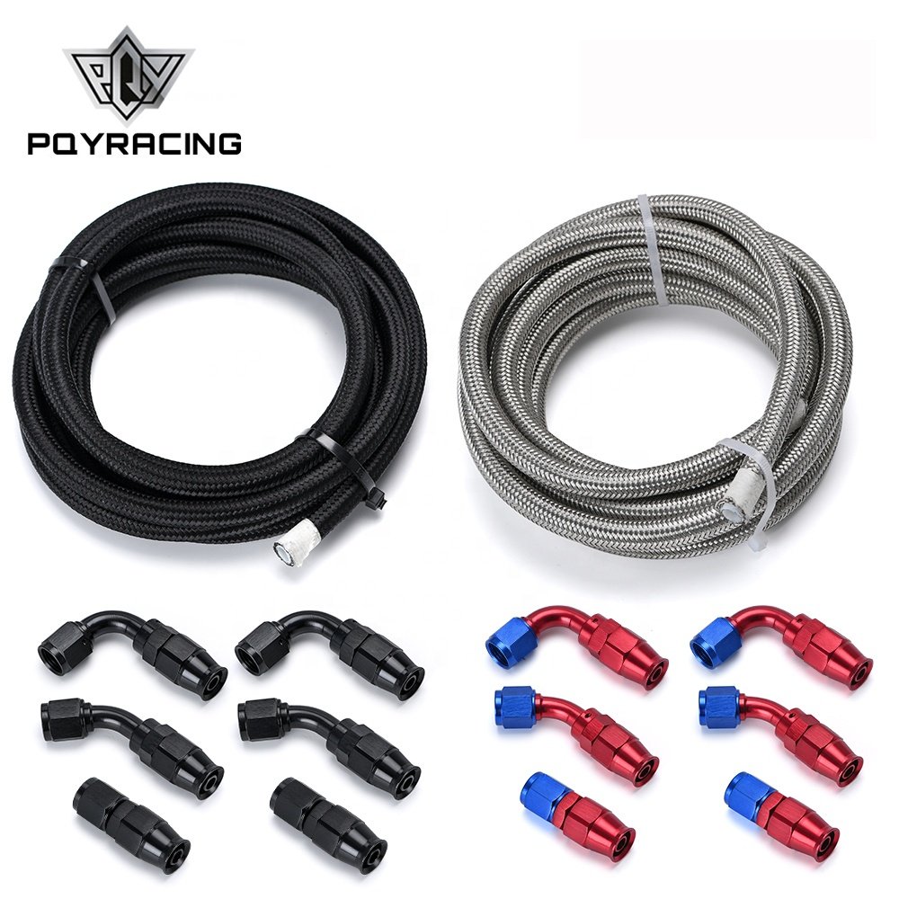 10FT 6AN PTFE E85 Stainless Steel Braided Fuel Hose Ethanol Compatible With 0 45 90 Degree AN6 Reusable Swivel Hose End Fittings