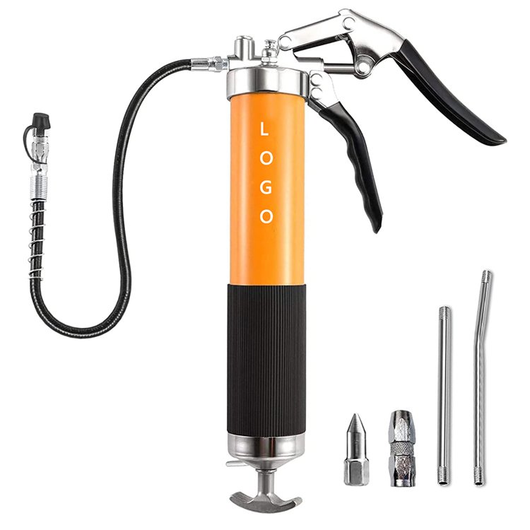 Grease Gun 8000 PSI Heavy Duty Pistol Grip Grease Gun Kit with 14 oz Load 18 Inch Spring Flex Hose 2