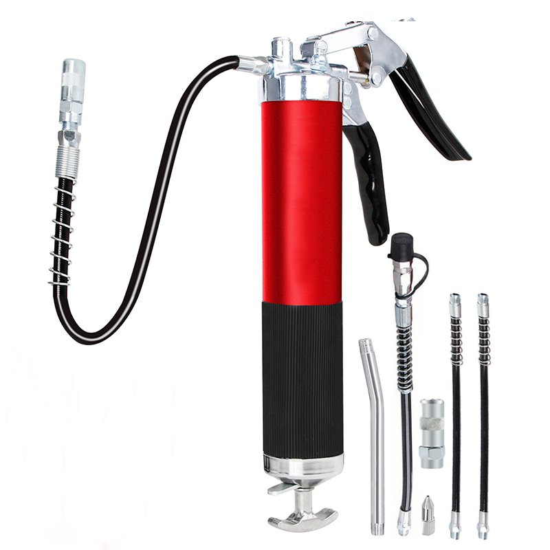 Grease Gun 8000 PSI Heavy Duty Pistol Grip Grease Gun Kit with 14 oz Load 18 Inch Spring Flex Hose 2