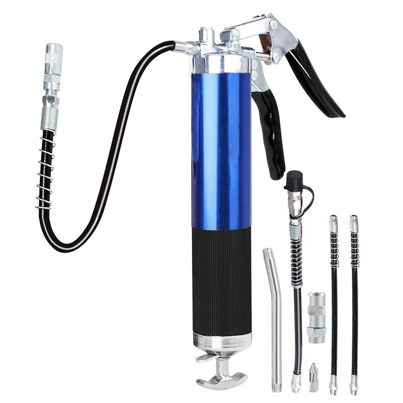 Grease Gun 8000 PSI Heavy Duty Pistol Grip Grease Gun Kit with 14 oz Load 18 Inch Spring Flex Hose 2