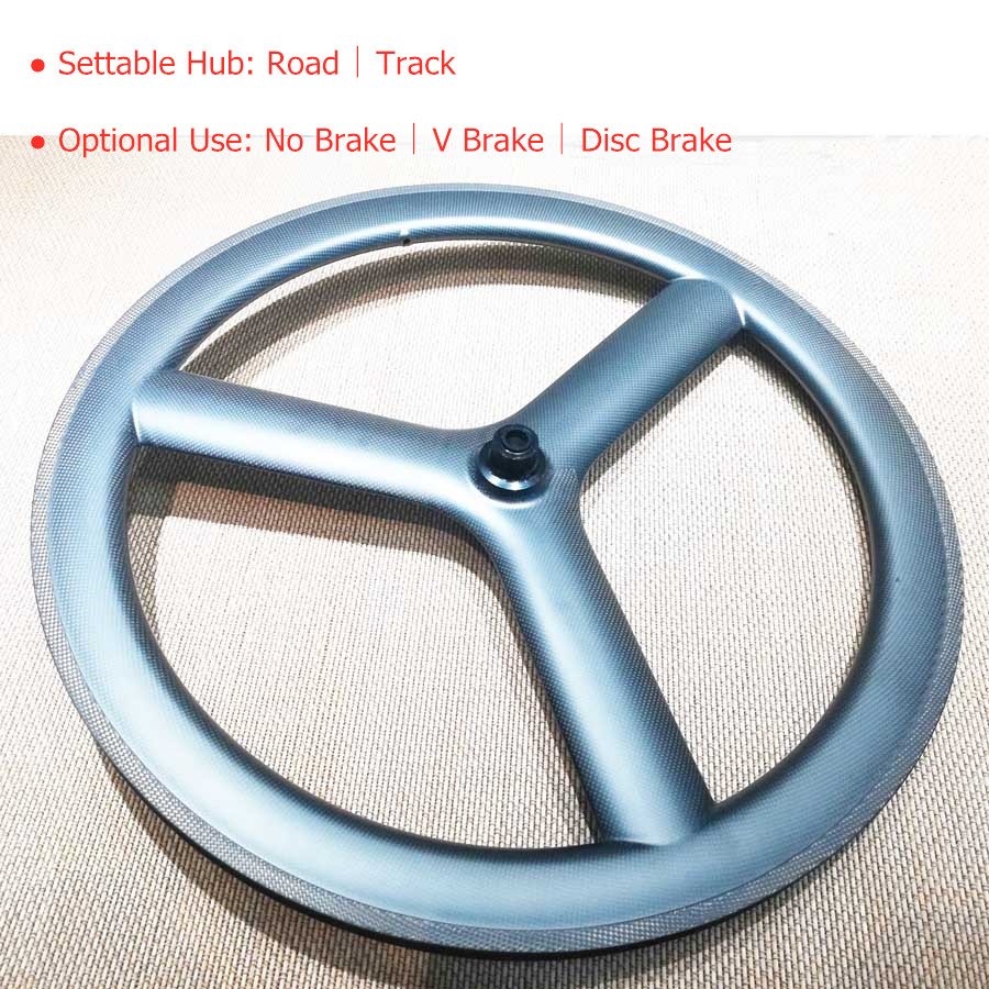 SoarRocs 700C 23mm Wide 58mm Deep 3 Spoke Wheel Tubular Clincher 3 Spoke Wheel 3K Matte Road Disc Carbon Tri Spoke Wheel