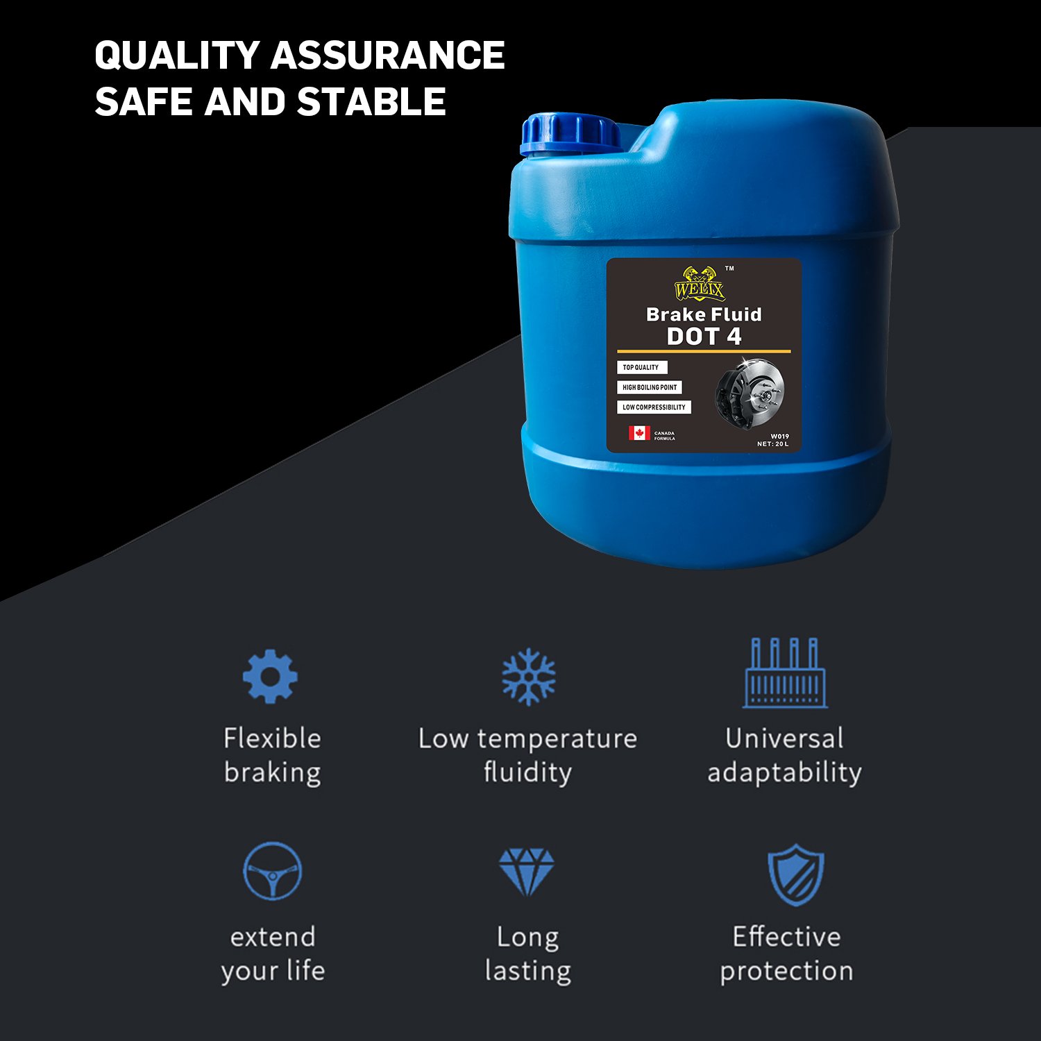 Welix 20L Car Brake Fluid and 500ML Clutch Fluid OEM Dot4 Base Oil Liquid Factory Direct Standard Supplier Machine Brake Oil