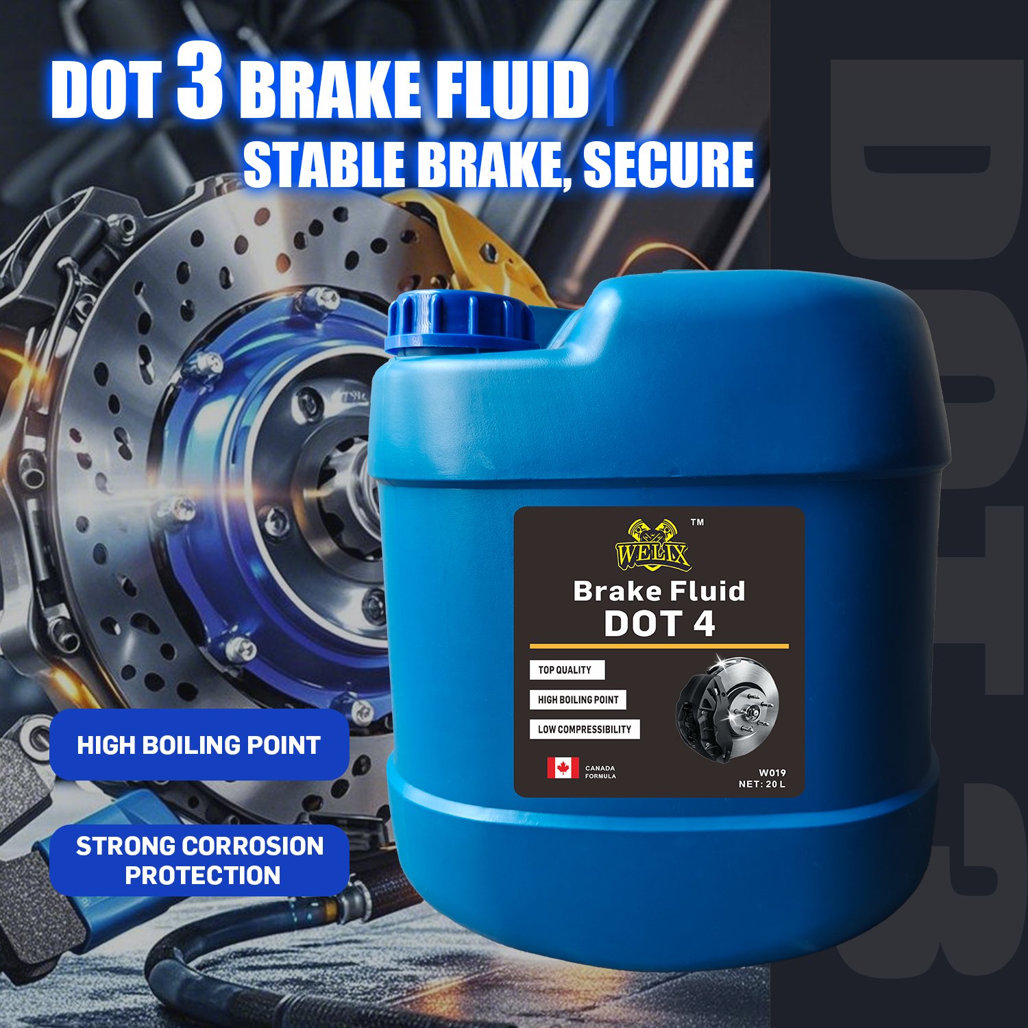 Welix 20L Car Brake Fluid and 500ML Clutch Fluid OEM Dot4 Base Oil Liquid Factory Direct Standard Supplier Machine Brake Oil