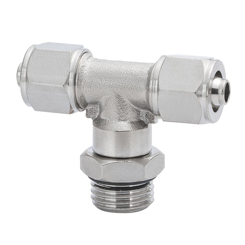 Pneumatic Quick Twist Nickel Plated Hexagular Nut Brass Fitting Male Threaded Offset KNPT Series Tee Pipe Fitting