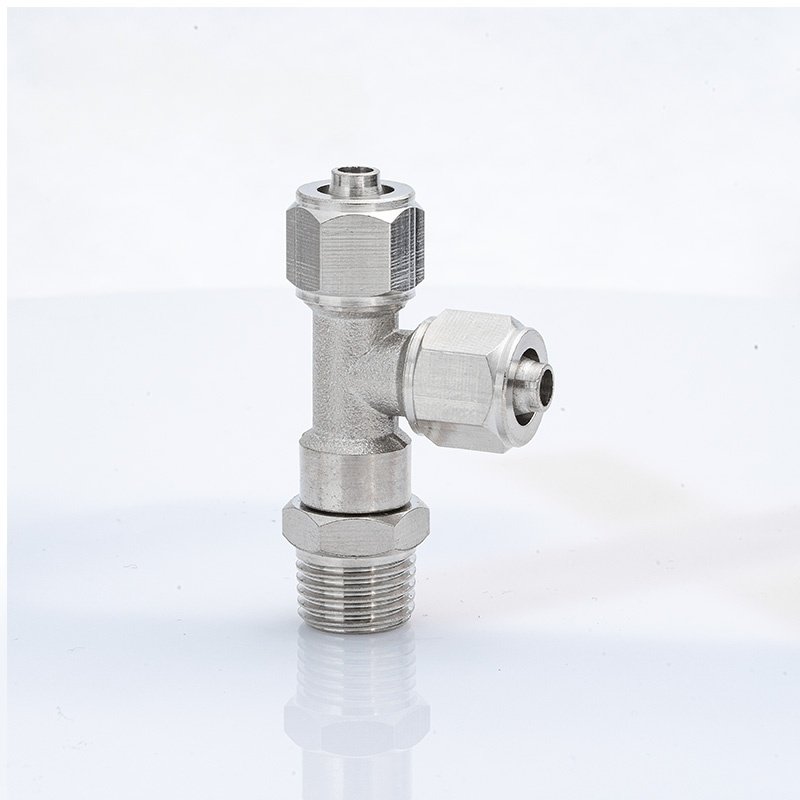 Pneumatic Quick Twist Nickel Plated Hexagular Nut Brass Fitting Male Threaded Offset KNPT Series Tee Pipe Fitting