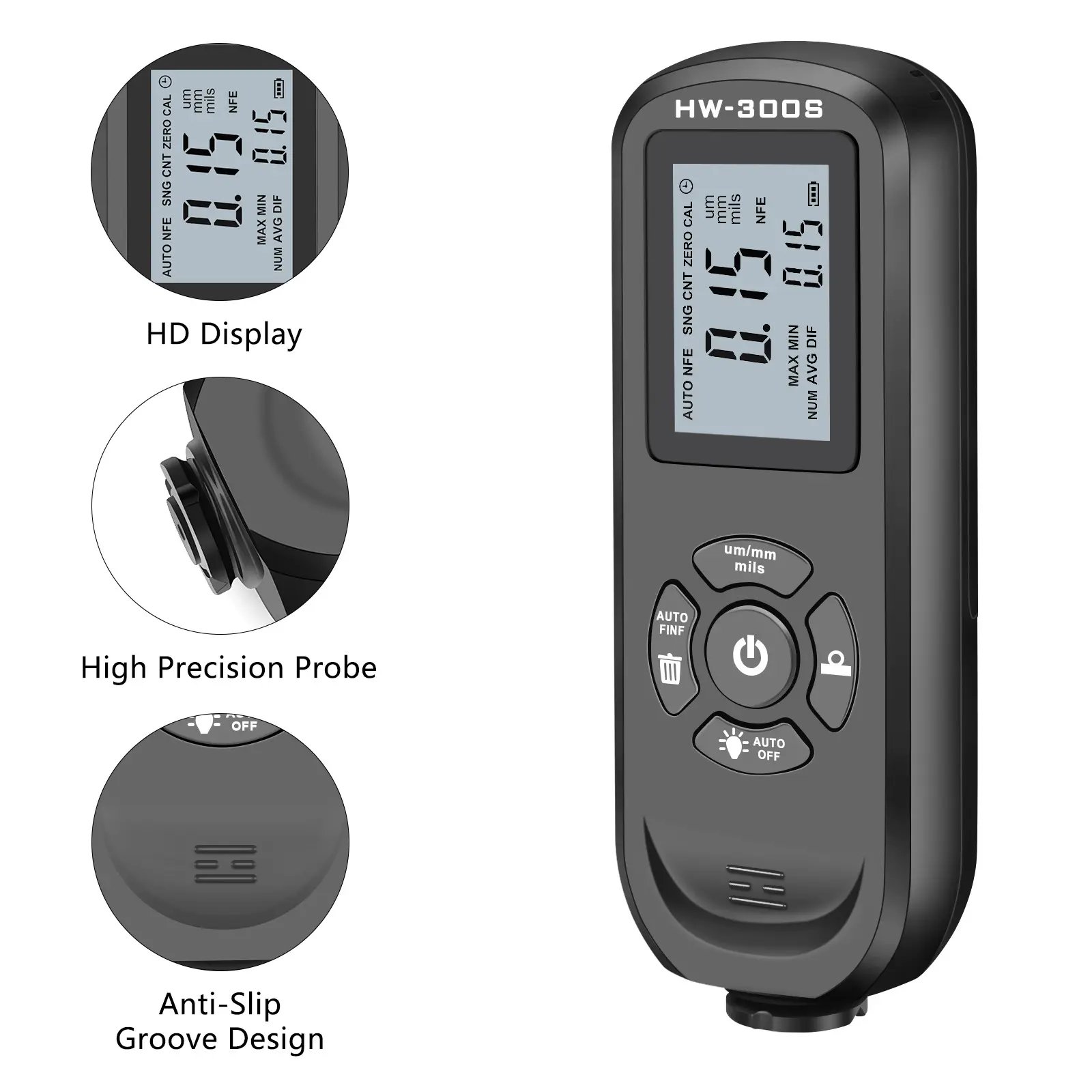 Hot Sale Coating Thickness Gauge Measurement 0-2000um Feeler Tester Car Paint Thickness Meter Metal Thickness Gauge HW-300S