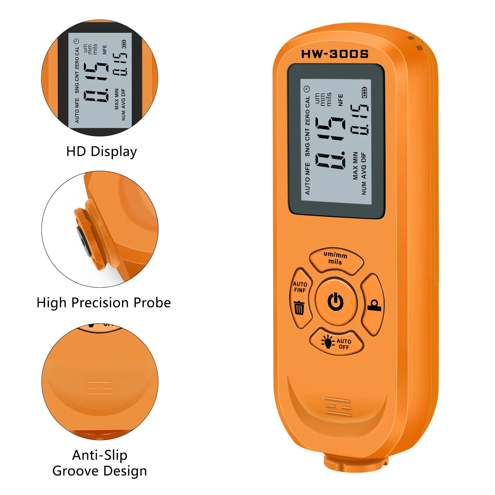 Hot Sale Coating Thickness Gauge Measurement 0-2000um Feeler Tester Car Paint Thickness Meter Metal Thickness Gauge HW-300S