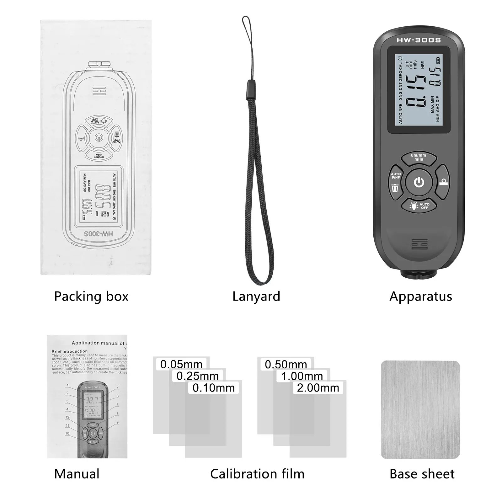 Hot Sale Coating Thickness Gauge Measurement 0-2000um Feeler Tester Car Paint Thickness Meter Metal Thickness Gauge HW-300S